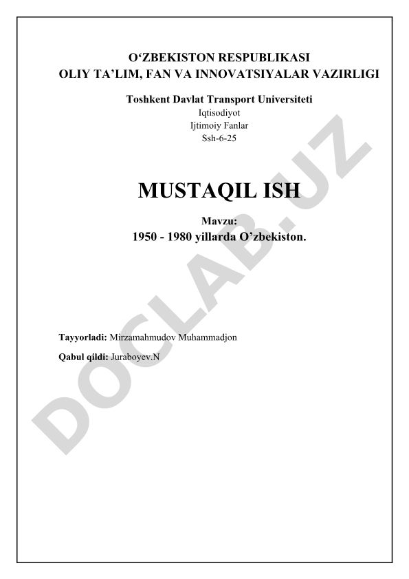 1950-1980 yillarda O'zbekiston