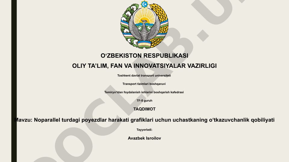 Noparallel turdagi poyezdlar harakati grafiklari uchun uchastkaning o‘tkazuvchanlik qobiliyati