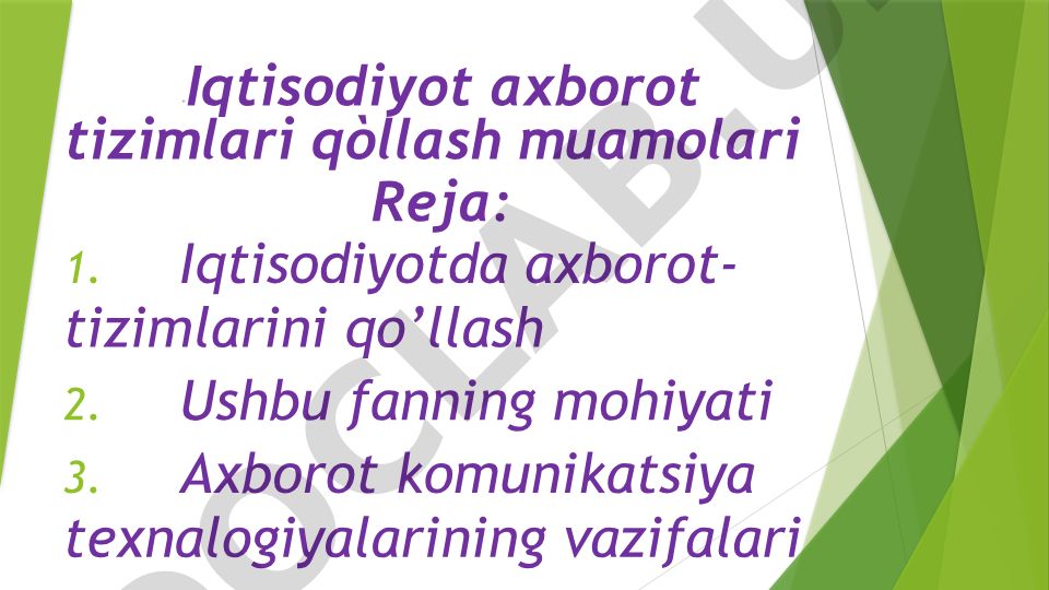Iqtisodiyotda axborot kommunikatsiya tizimlari va texnologiyalar