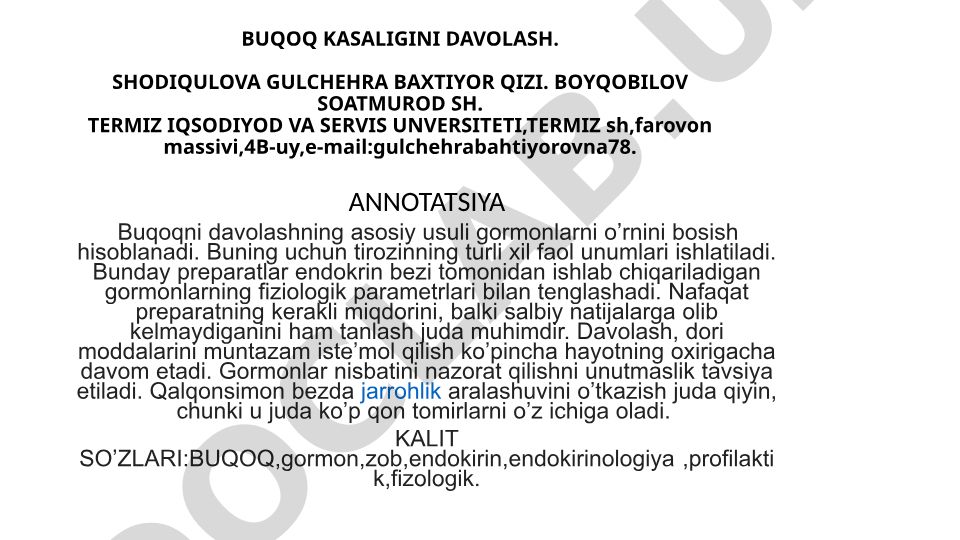 Buqoq kasalligini davolash usullari