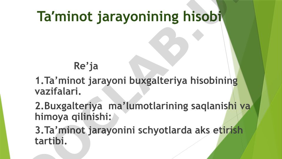 Taʼminot jarayonining hisobi
