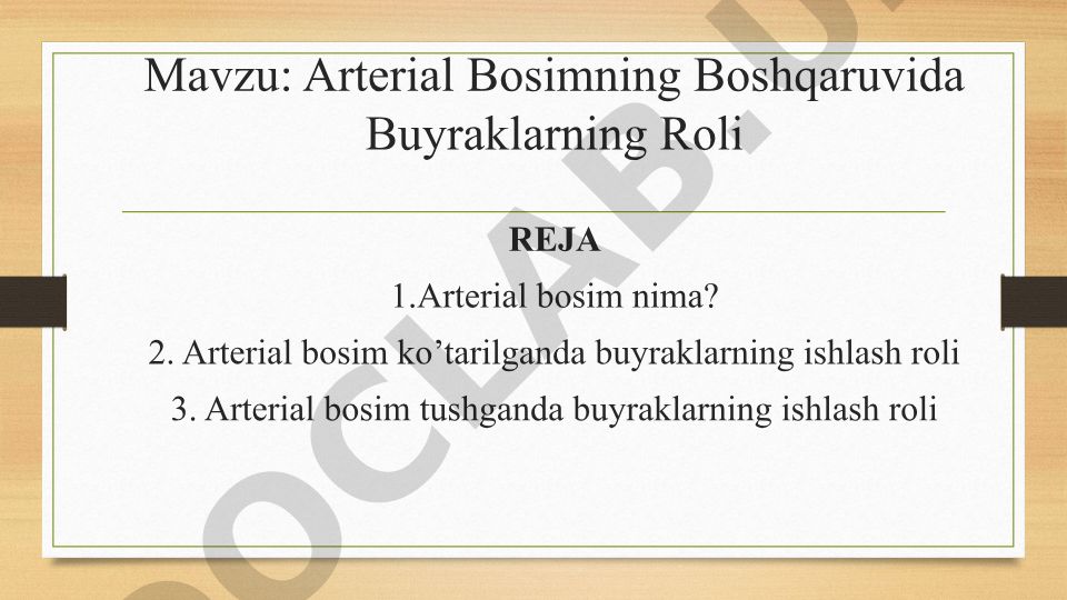 Arterial Bosimning Boshqaruvida Buyraklarning Roli