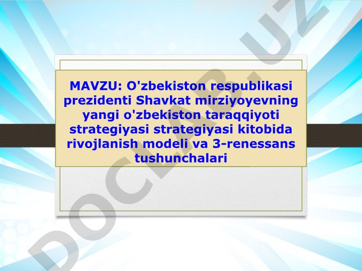O'zbekiston Respublikasi Prezidenti Shavkat Mirziyoyevning Yangi O'zbekiston Taraqqiyoti Strategiyasi