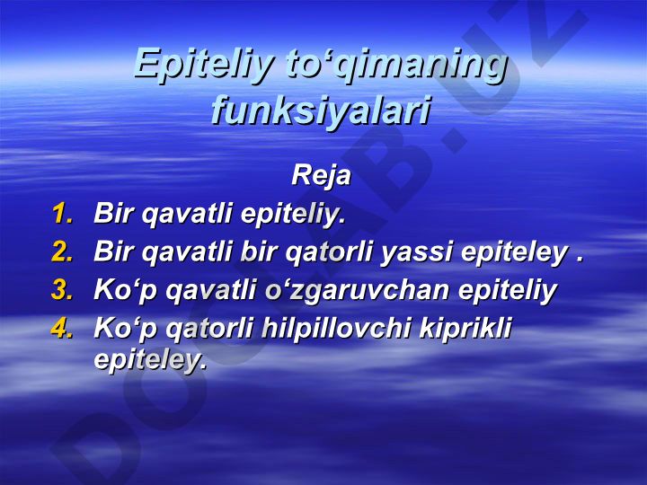Epiteliy to'qimaning funksiyalari va turlari