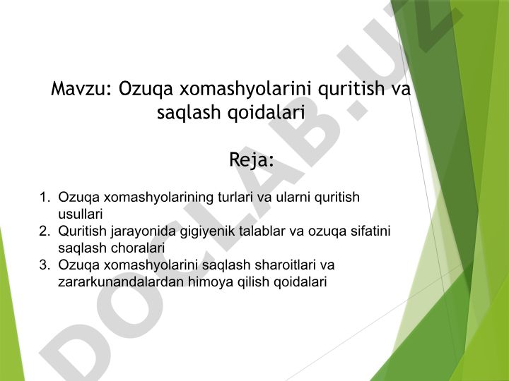 Ozuqa xomashyolarini quritish va saqlash qoidalari