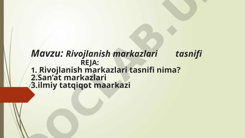 Rivojlanish markazlari tasnifi
