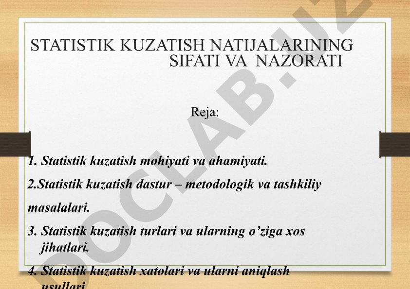 Statistik kuzatish natijalarining sifati va nazorati