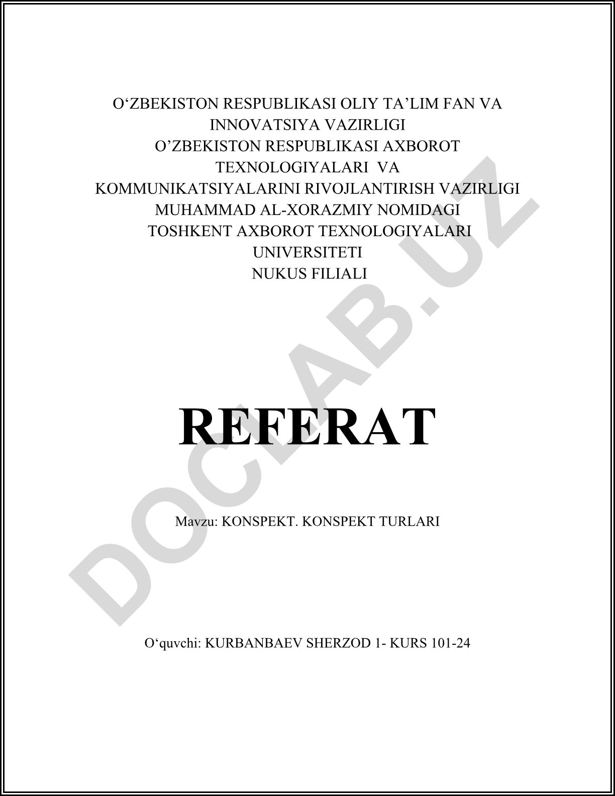 Konspekt. Konspekt turlari