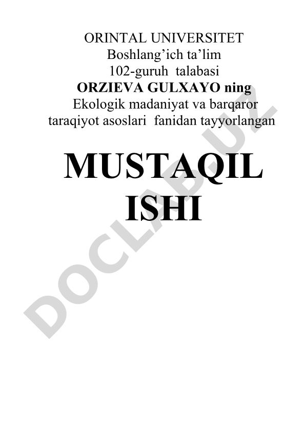 Ekologik madaniyatni ekologik xafsizligi va uning tabiiy geografik jihatlari