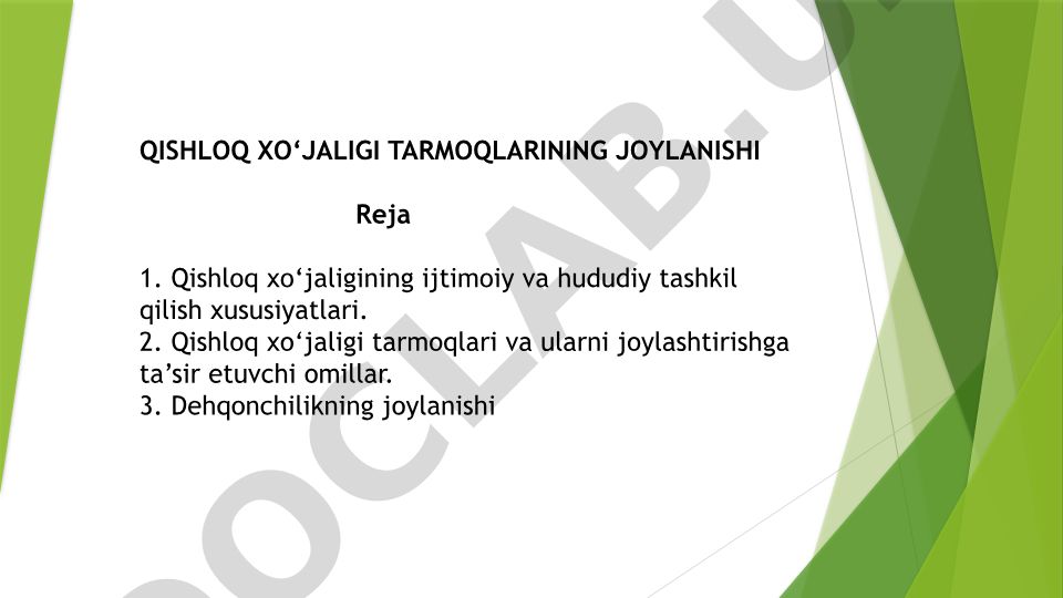 Qishloq xo‘jaligi tarmoqlarining joylanishi