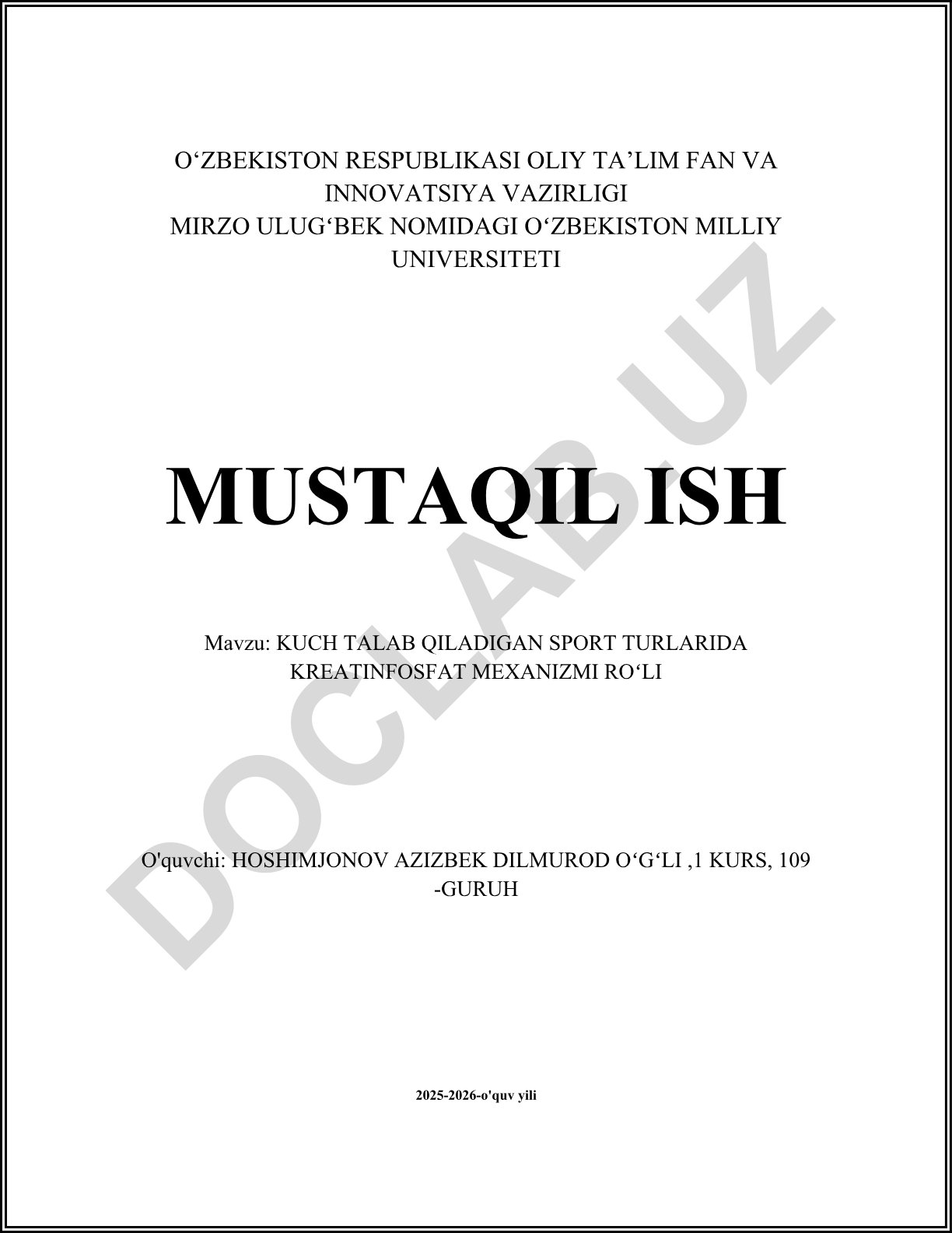 Kuch talab qiladigan sport turlarida kreatinfosfat mexanizmi ro'li