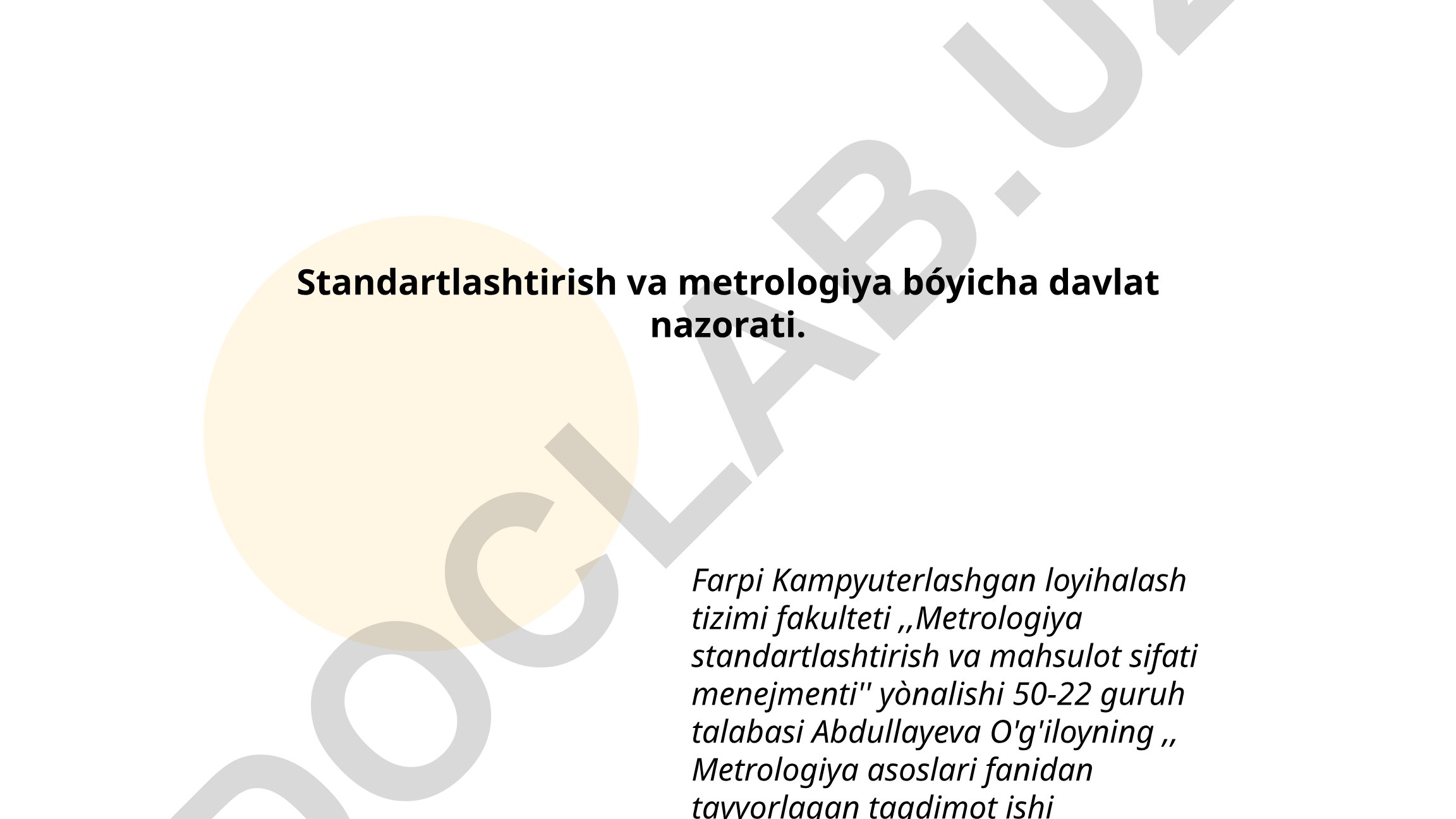 Standartlashtirish va metrologiya bo'yicha davlat nazorati