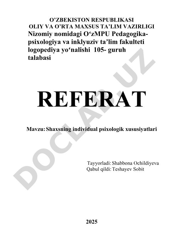Shaxsning individual psixologik xususiyatlari