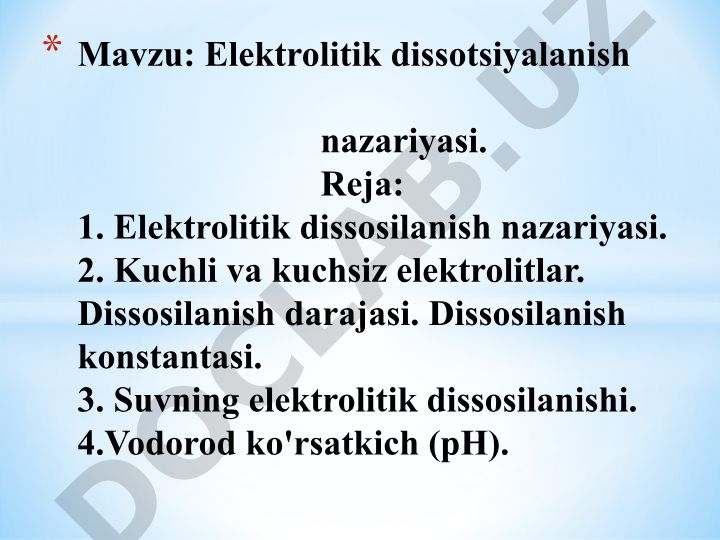 Elektrolitik dissotsiyalanish nazariyasi