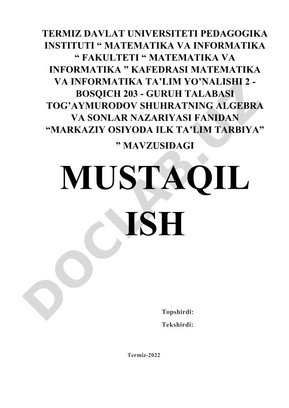 Markaziy Osiyoda ilk ta'lim tarbiya