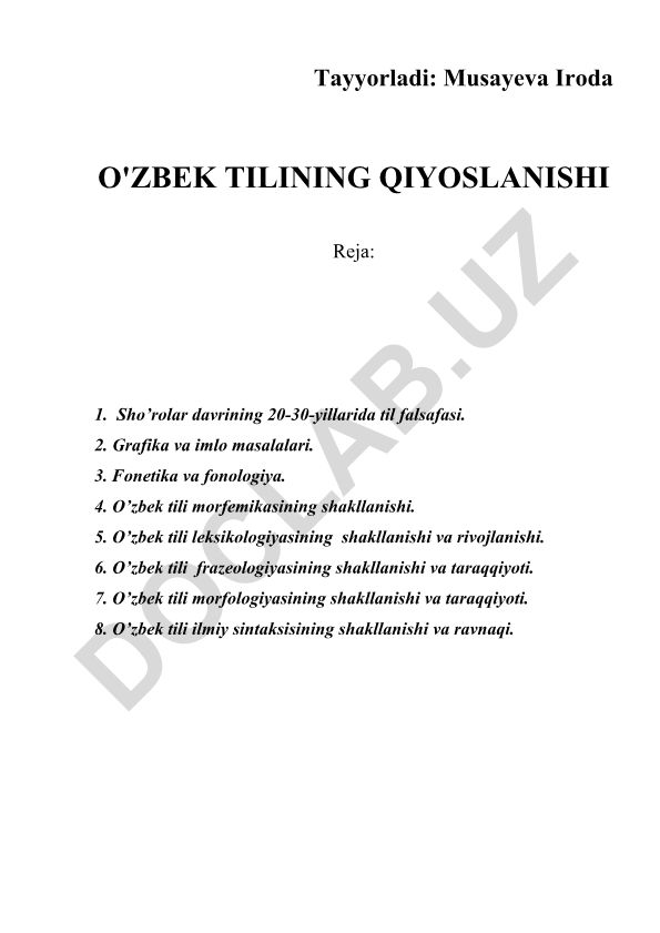O'zbek tilining qiyoslanishi