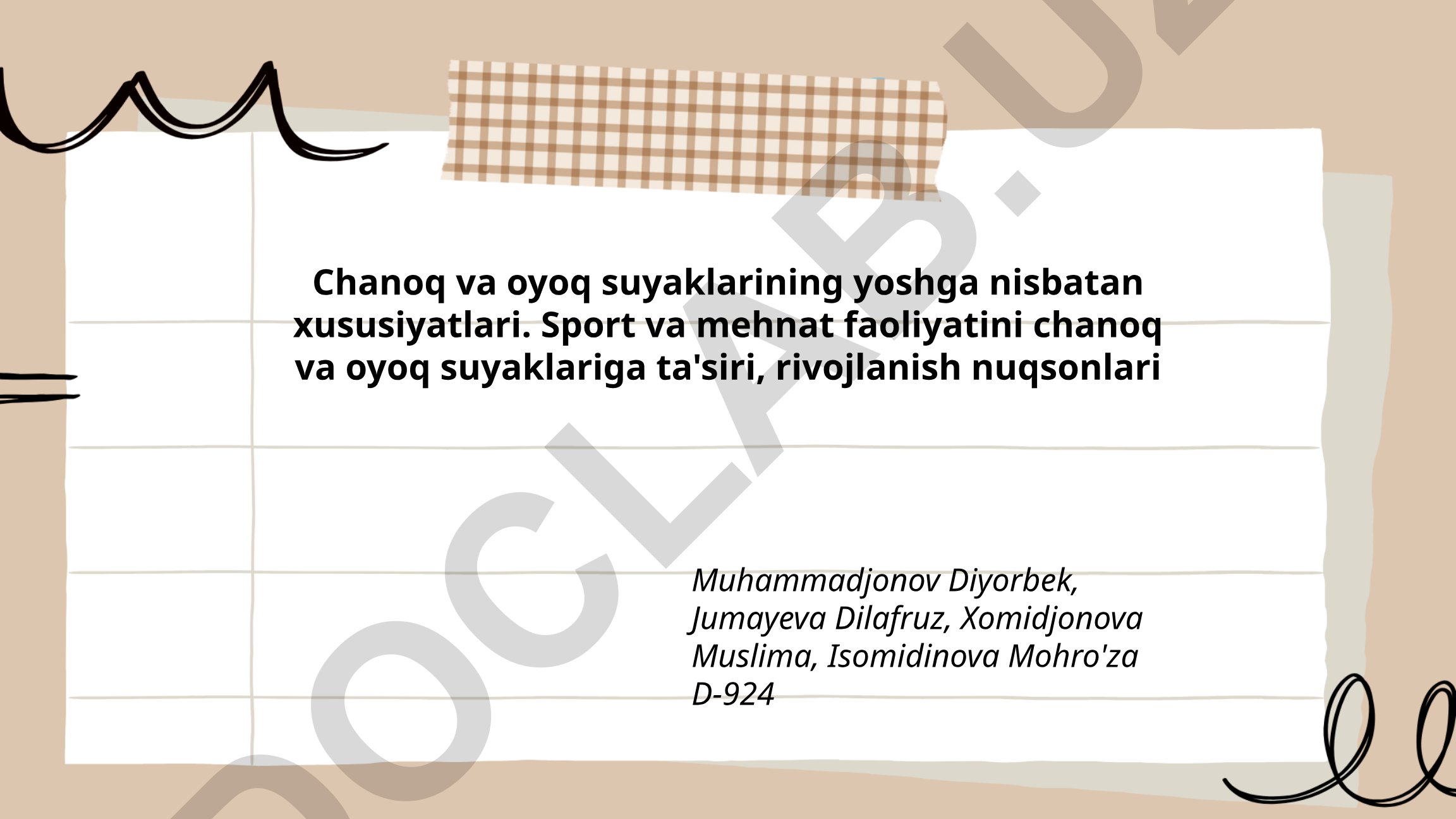 Chanoq va oyoq suyaklarining yoshga nisbatan xususiyatlari va ularga sport va mehnatning ta'siri