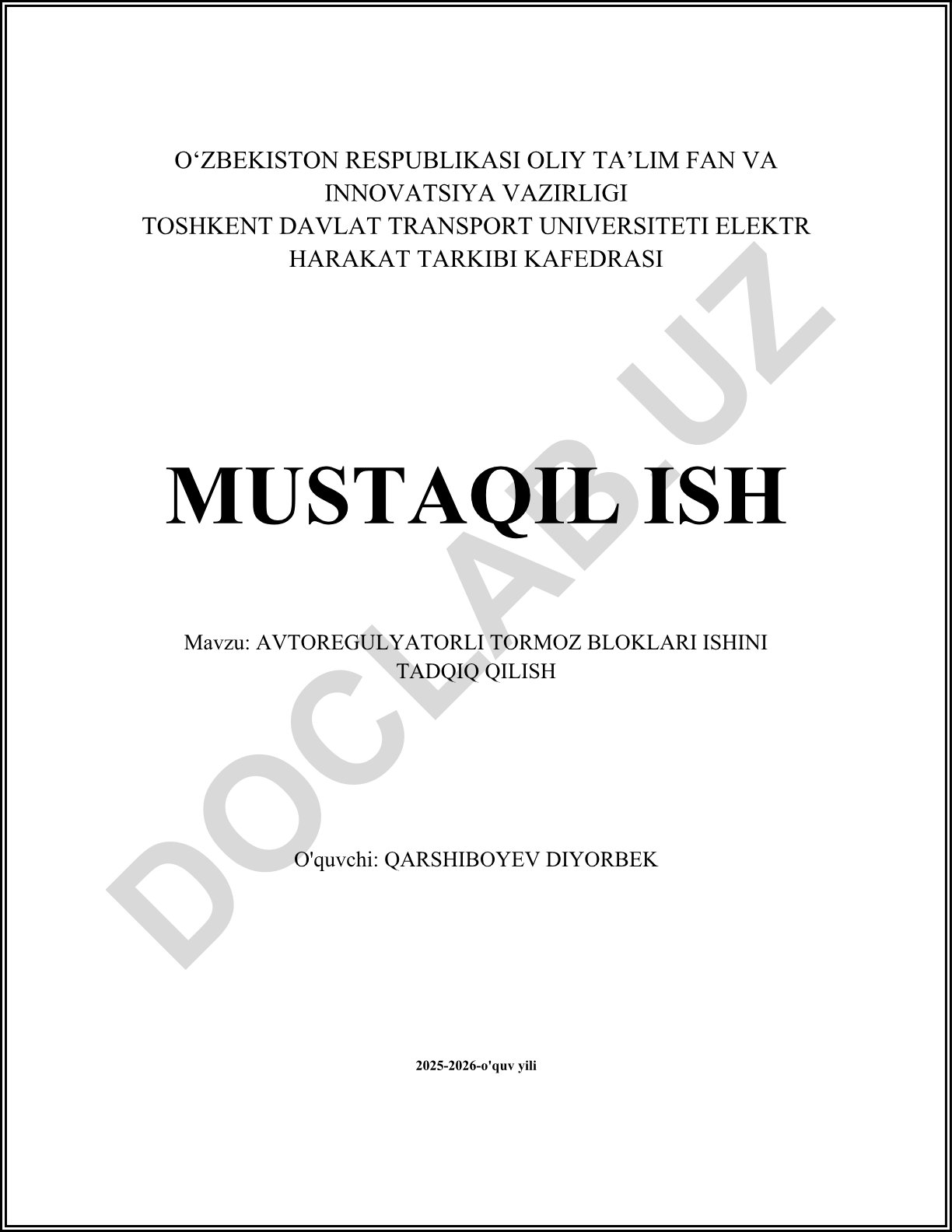 Avtoregulyatorli tormoz bloklari ishini tadqiq qilish
