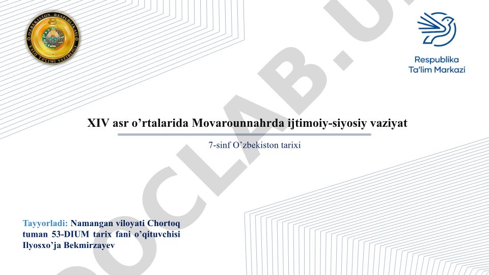 O'zbekiston tarixi XIV asr o'rtalarida Movarounnahrda ijtimoiy-siyosiy vaziyat