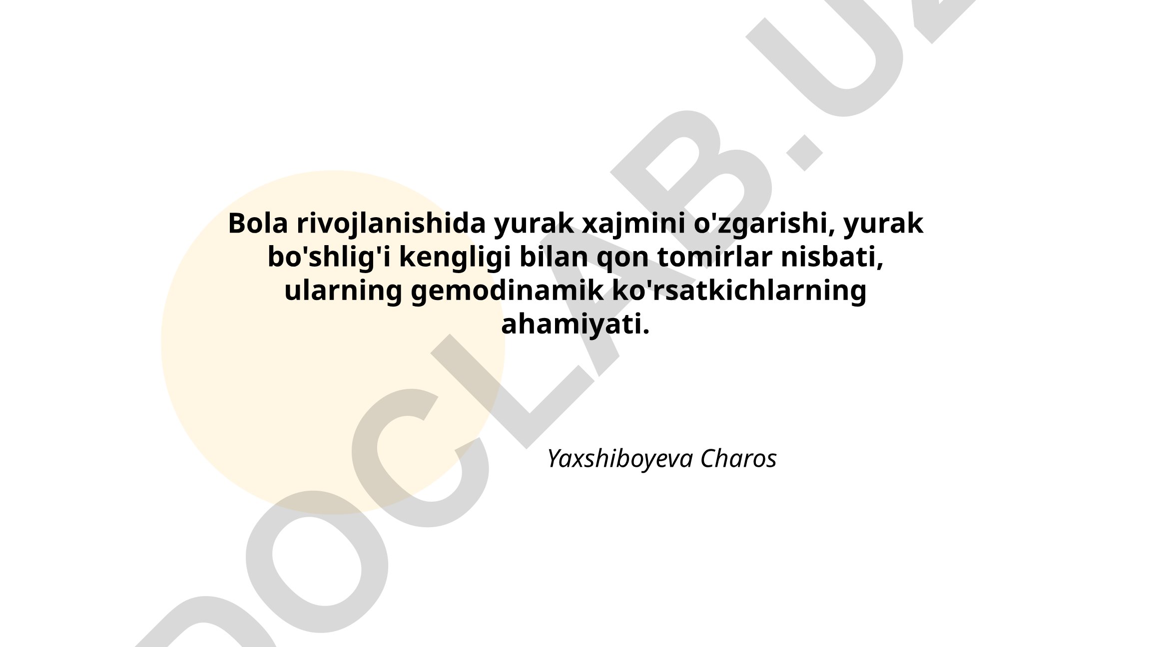 Bola rivojlanishida yurak xajmi va gemodinamik ko'rsatkichlar