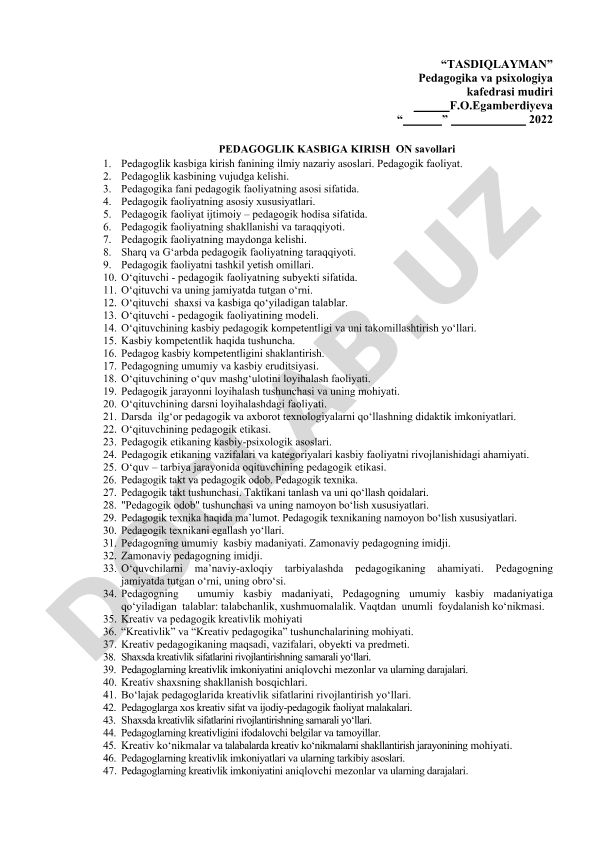 Pedagoglik kasbiga kirish fanining ilmiy nazariy asoslari va pedagogik faoliyat