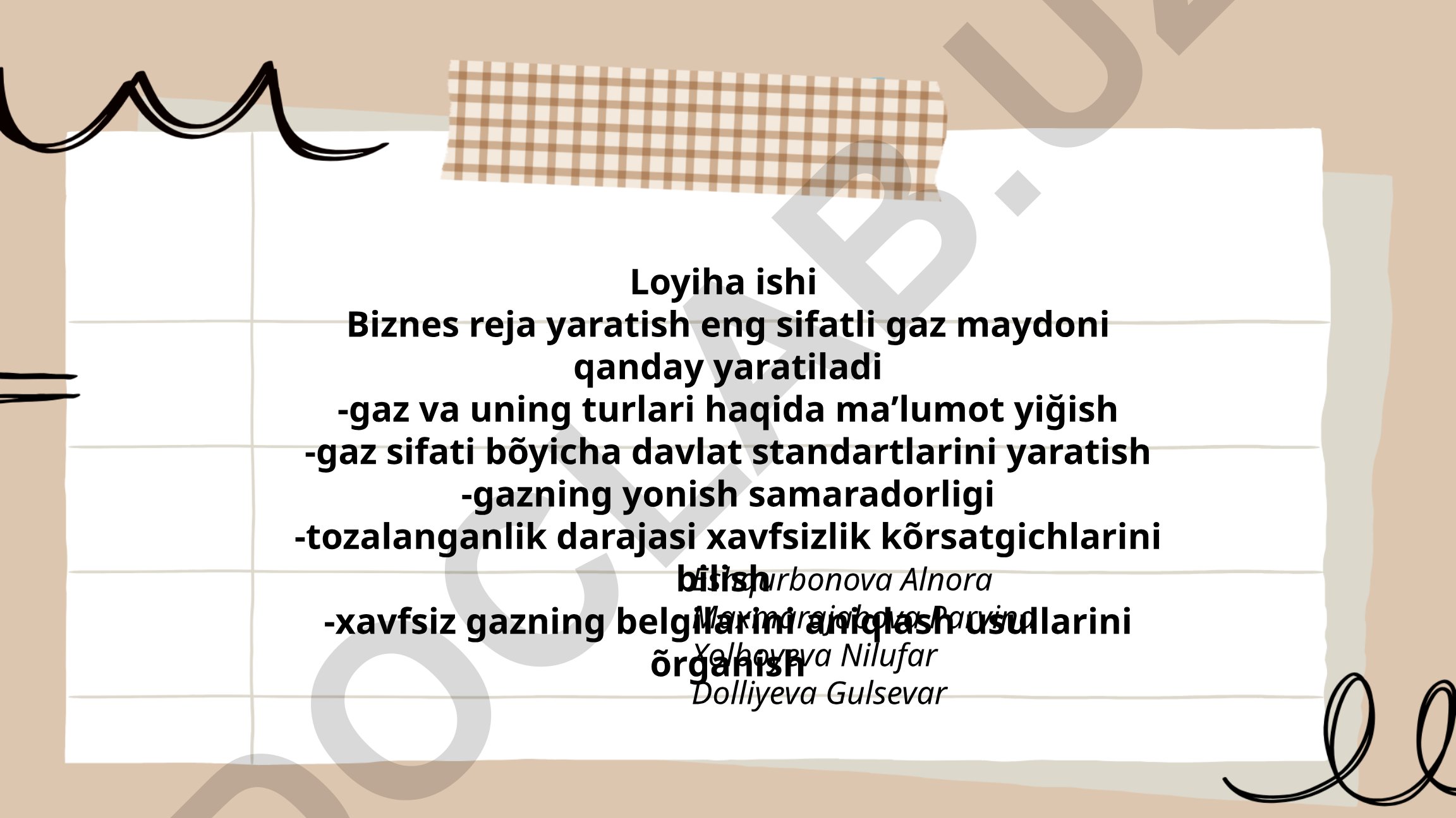 Eng sifatli gaz maydoni yaratish bo'yicha biznes reja