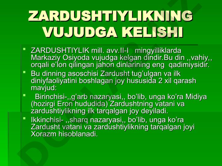 Zardushtiylikning vujudga kelishi va muqaddas kitobi Avesto