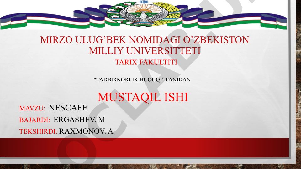 Nescafe Bajardi: Ergashev. M Tekshirdi: Raxmonov. A