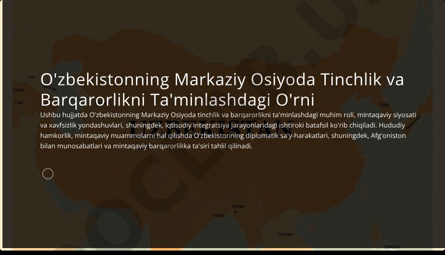 O'zbekistonning Markaziy Osiyoda tinchlik va barqarorlikni ta'minlashdagi o'rni