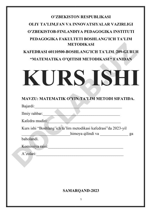 Matematik o'yin-ta'lim metodi sifatida