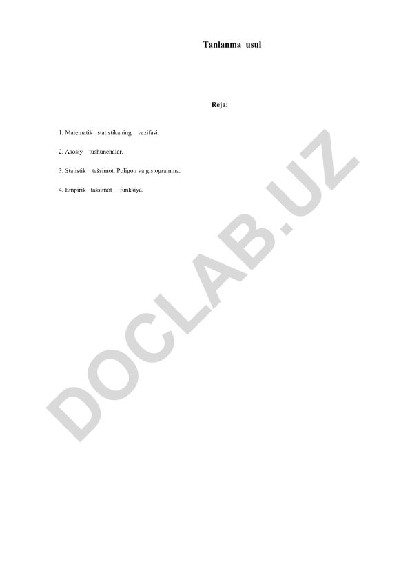Tanlanma usul va matematik statistika asoslari