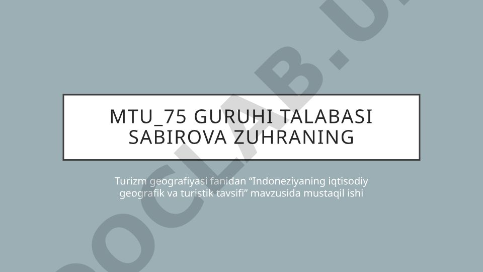 Indoneziyaning iqtisodiy geografik va turistik tavsifi