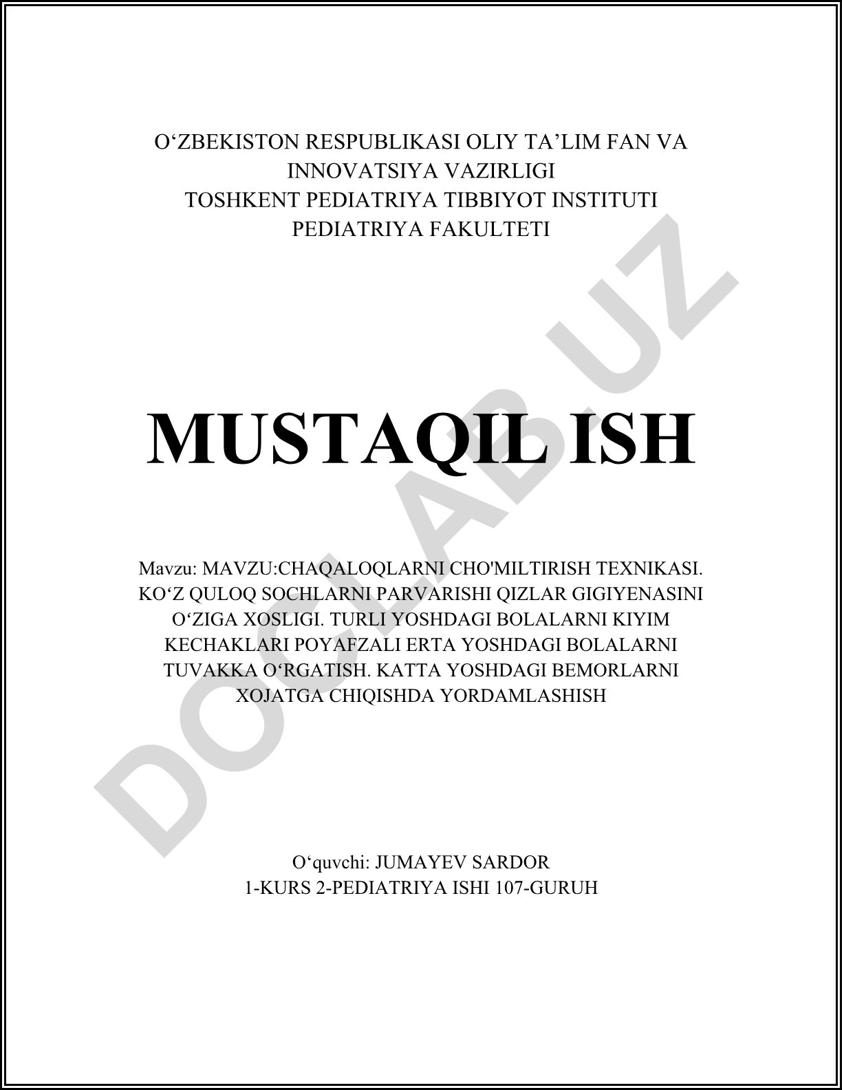 Chaqaloqlarni cho'miltirish texnikasi va bolalar gigiyenasi