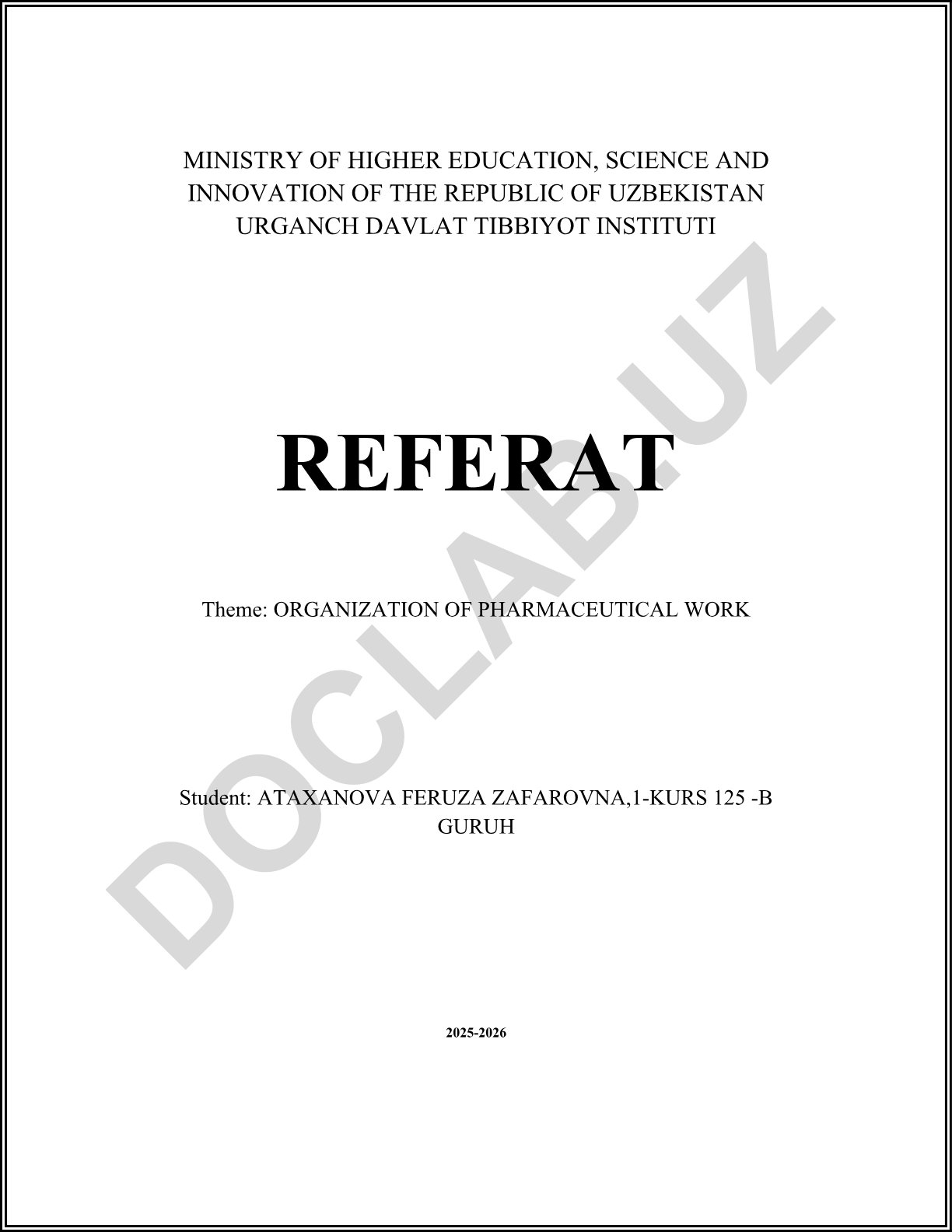 ORGANIZATION OF PHARMACEUTICAL WORK
