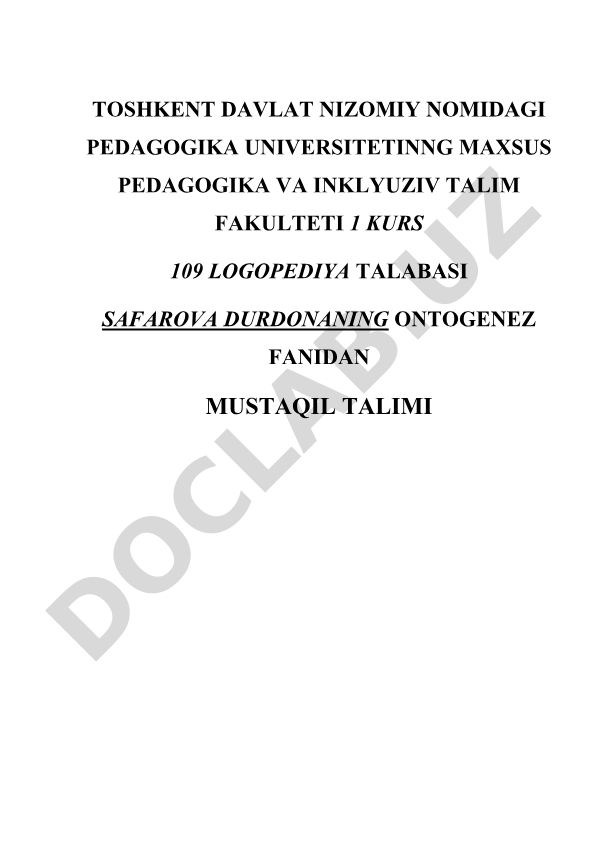 Ontogenezda so'z hosil qilish mexanizmlarini shakllanishi