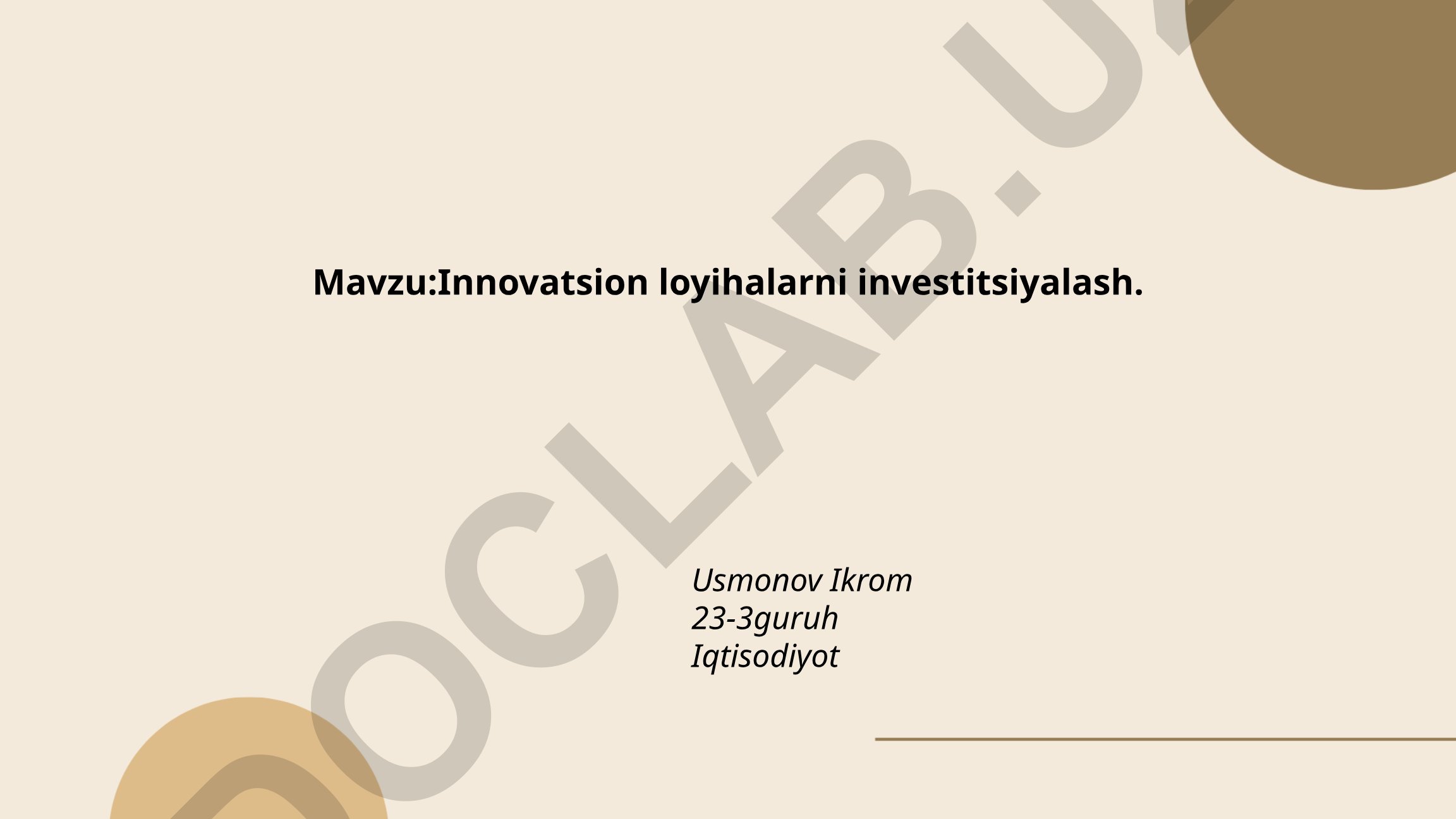 Innovatsion loyihalarni investitsiyalash
