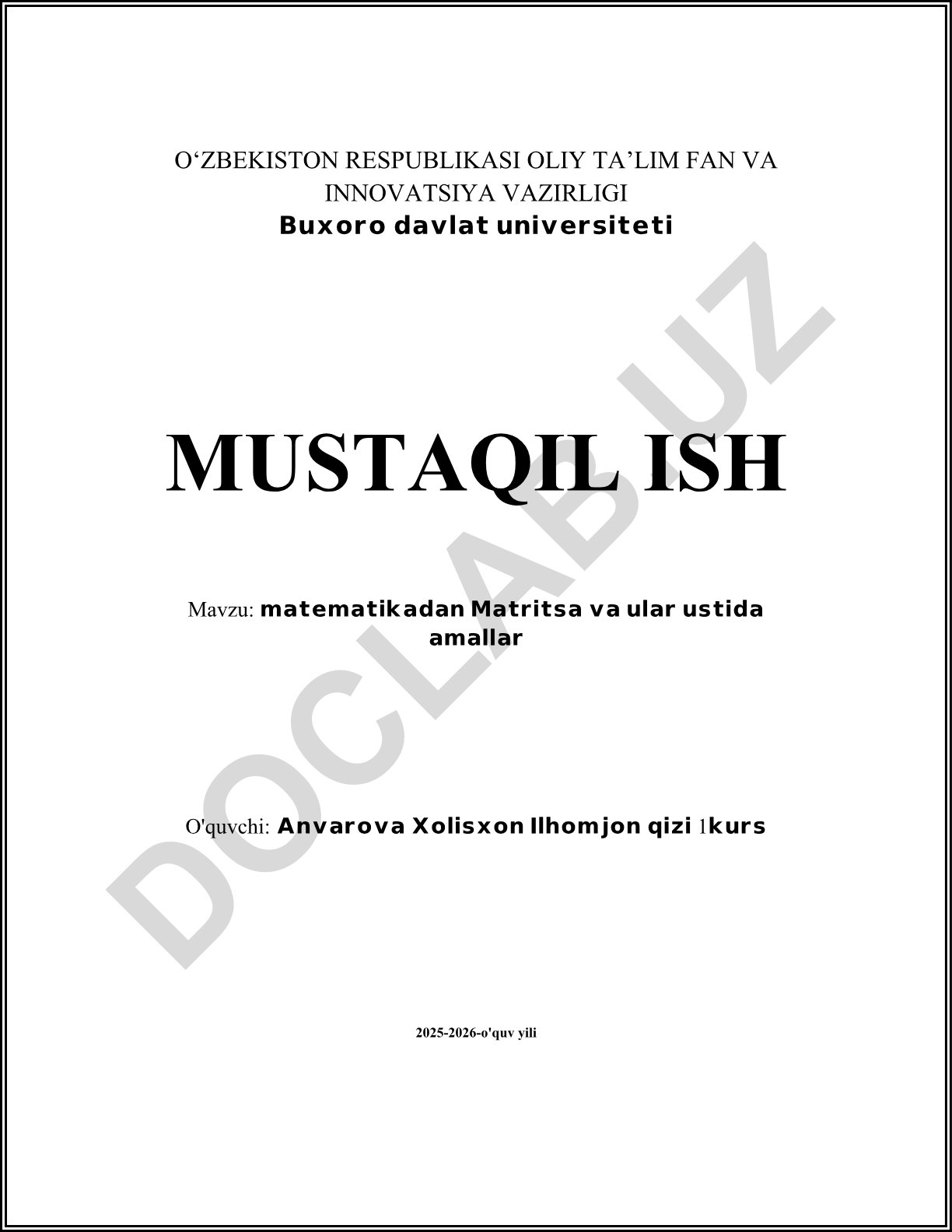 Matematikadan matritsa va ular ustida amallar
