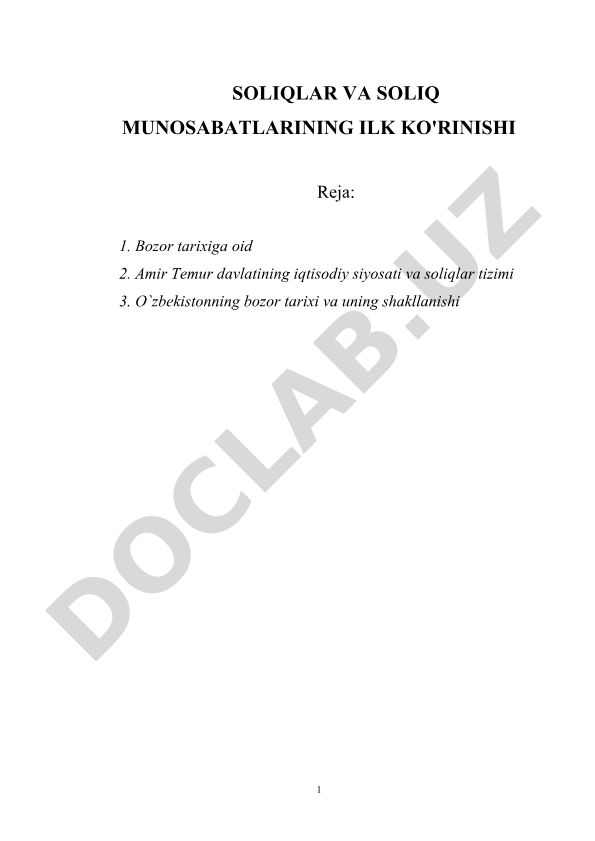 O'zbekiston bozor tarixi va soliq tizimining rivojlanishi
