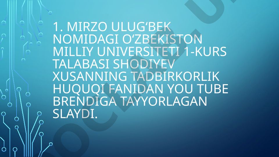 YouTube brendi haqida tadbirkorlik huquqi fanidan slayd