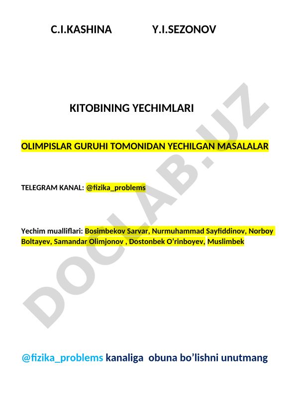 C.I.Kashina va Y.I.Sezonov kitobidan fizika masalalari yechimlari