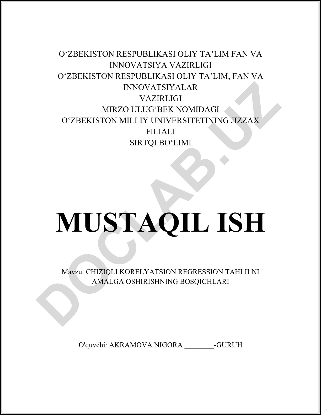 Chiziqli korelatsion regressiya tahlilini amalga oshirishning bosqichlari