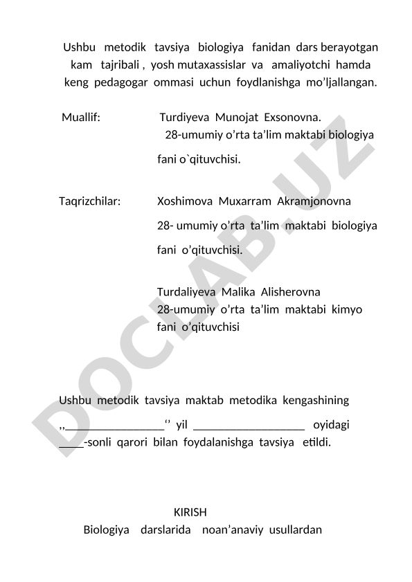 Biologiya darslarida noan'anaviy usullar va yangi pedagogik texnologiyalar