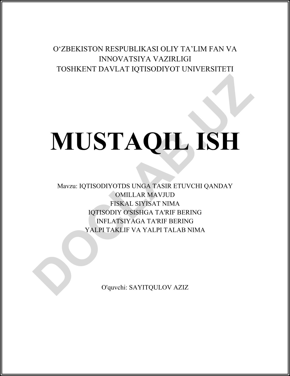 Iqtisodiyotga ta'sir etuvchi omillar va fiskal siyosat
