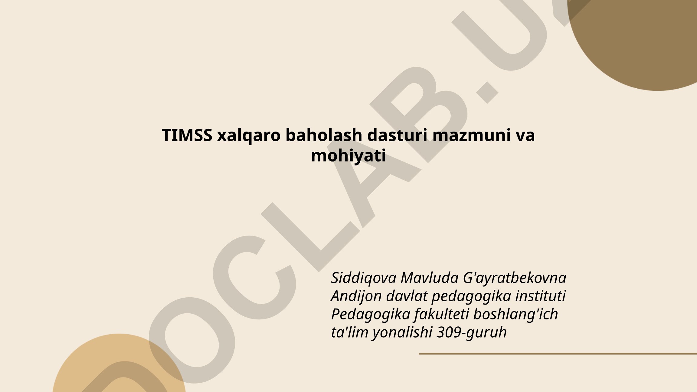 TIMSS xalqaro baholash dasturi mazmuni va mohiyati