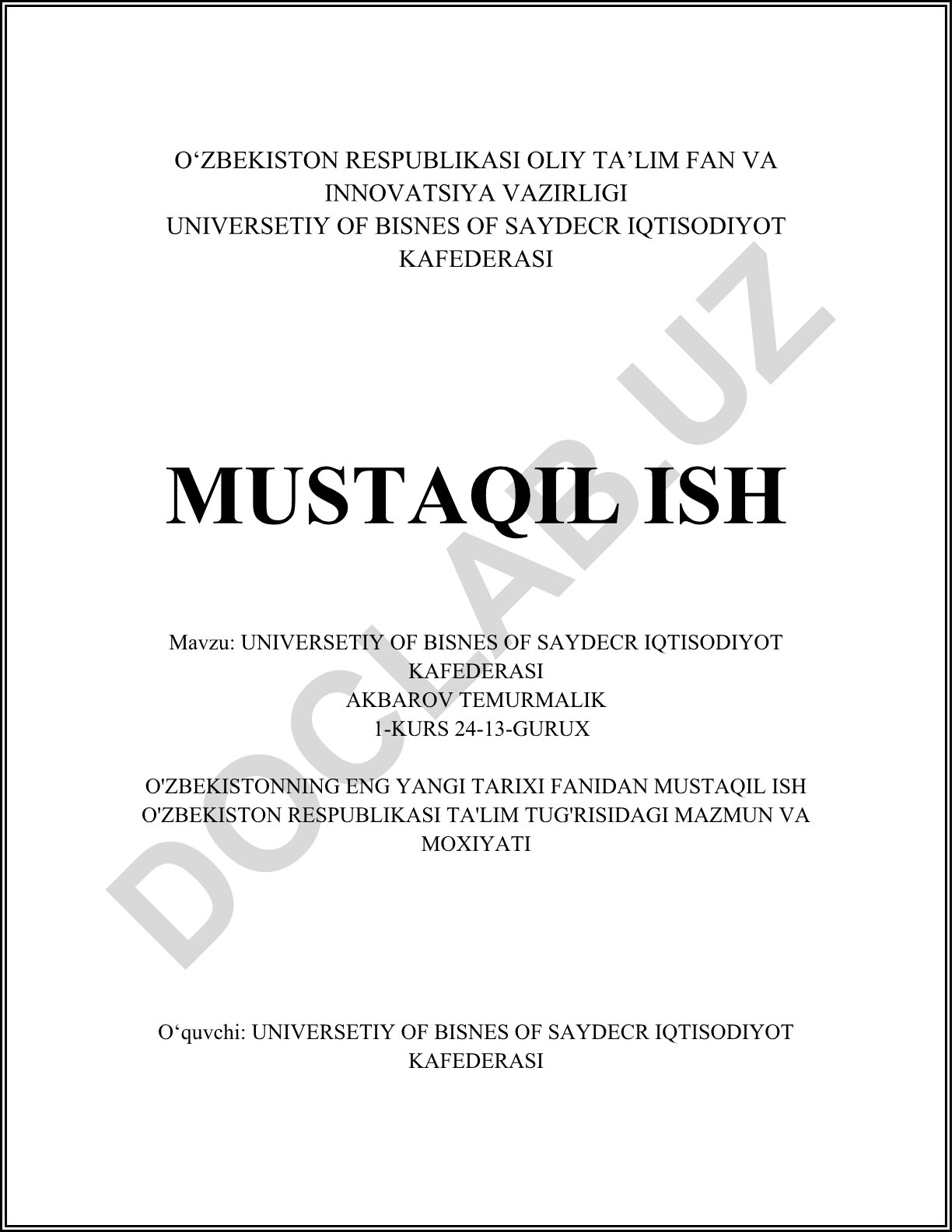 O'zbekiston Respublikasi ta'lim siyosati va islohotlari