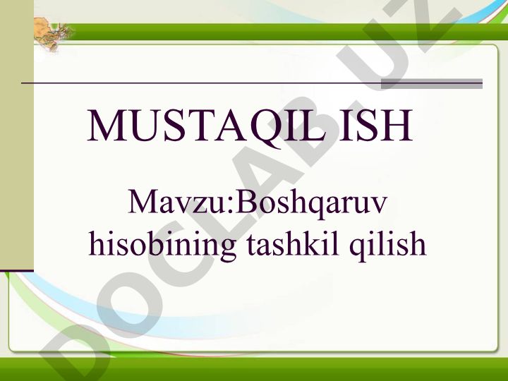 Boshqaruv hisobining tashkil qilish
