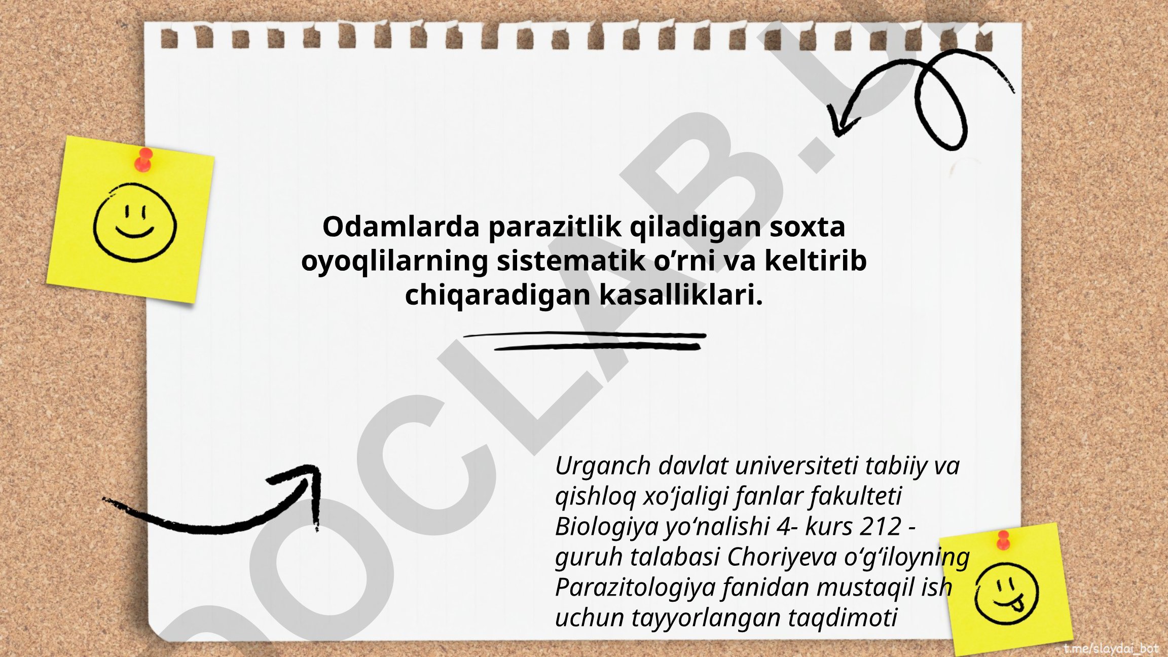 Odamlarda parazitlik qiladigan soxta oyoqlilarning sistematik o'rni va keltirib chiqaradigan kasalliklari