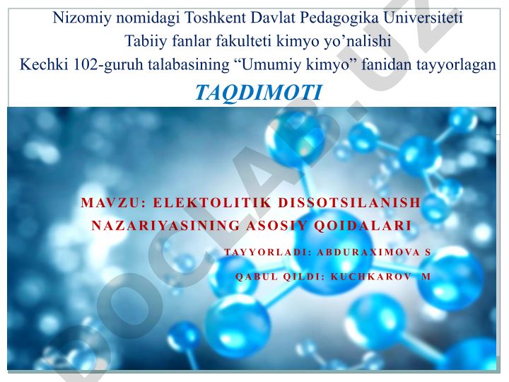 Elektrolitik dissotsilanish nazariyasining asosiy qoidalari