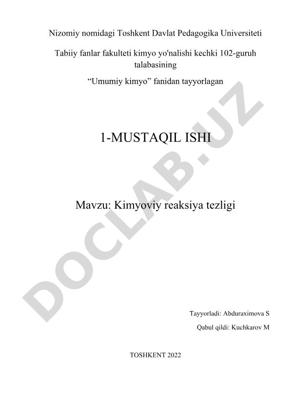 Kimyoviy reaksiya tezligi