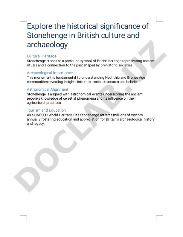 Stonehenge tarixiy ahamiyati va Britaniya madaniy merosi